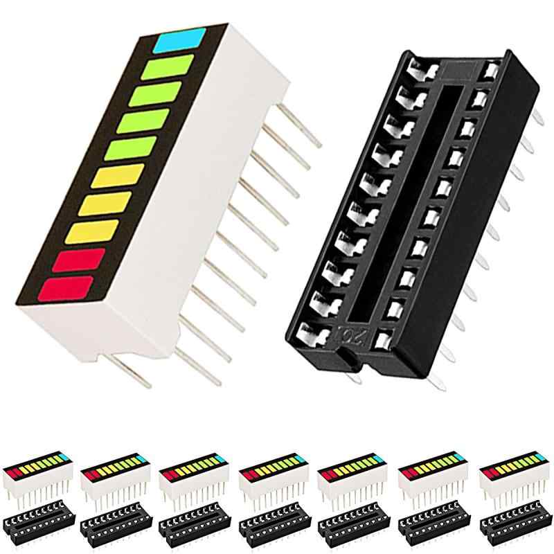 DAOKAI 8個LED バー表示 10セグメントLEDバーグラフディスプレイ赤黄青緑インジケータカラーバーインジケータ + 8個DIP-20ソケット for ArduinoエレクトロニクスプロジェクトDIY用