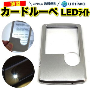 【送料無料】カード ルーペ LEDライト付き テスト電池 保管ケース付き 3倍 6倍 夜間 暗闇 拡大鏡 薄型 携帯 ポケット 虫眼鏡 カードサイズ ポケットルーペ プレゼント LED カバン バッグ 持ち運び 仕事 外出 読書 老眼 高齢者 辞書 四角