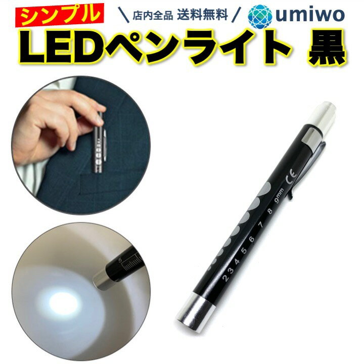 【送料無料】ペンライト LED 黒 1本 クリップ ノック式 ペン型 LEDライト 白光 握りやすい 単4電池 2本..