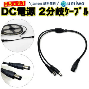 楽天1位【送料無料】DC電源 2分岐ケーブル 長さ38cm DCプラグ 外径5.5mm 内径2.1mm 防犯カメラ ACアダプター DC2分岐ケーブル DCジャック LEDテープ 共通化 整理 12V シンプル 二股ケーブル オス メス 5.5 2.1 アンプ 配線 分岐 LED照明 カメラ