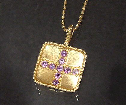 週末限定500円クーポン K18 アメシスト ペンダントトップ 「greco」 プラチナ900・K10選択可 ネックレス アメジスト クロス 十字架 誕生日 2...