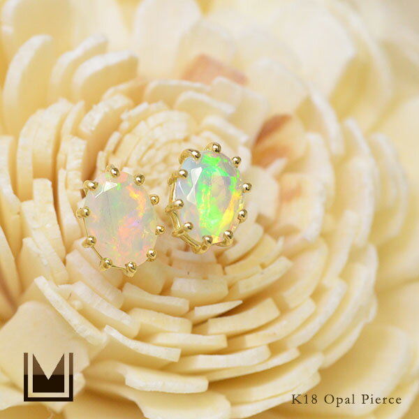 スタッドピアス オパール ゴールド K18 プラチナ900・K10選択可 クリスマス Xmas