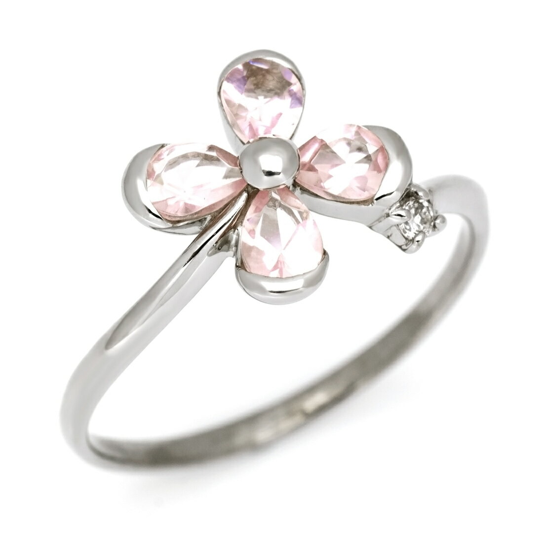 リング ピンククォーツ ダイヤモンド ゴールド K10 フラワーモチーフ プラチナ900・K18選択可 クリスマス Xmas