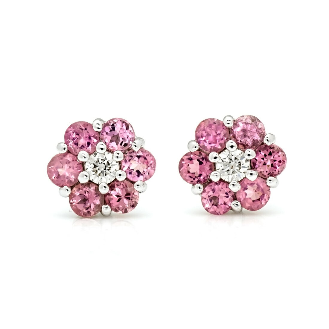 スタッドピアス ピンクトルマリン ダイヤモンド フラワーモチーフ ゴールド K18 プラチナ900・K10選択可 クリスマス Xmas