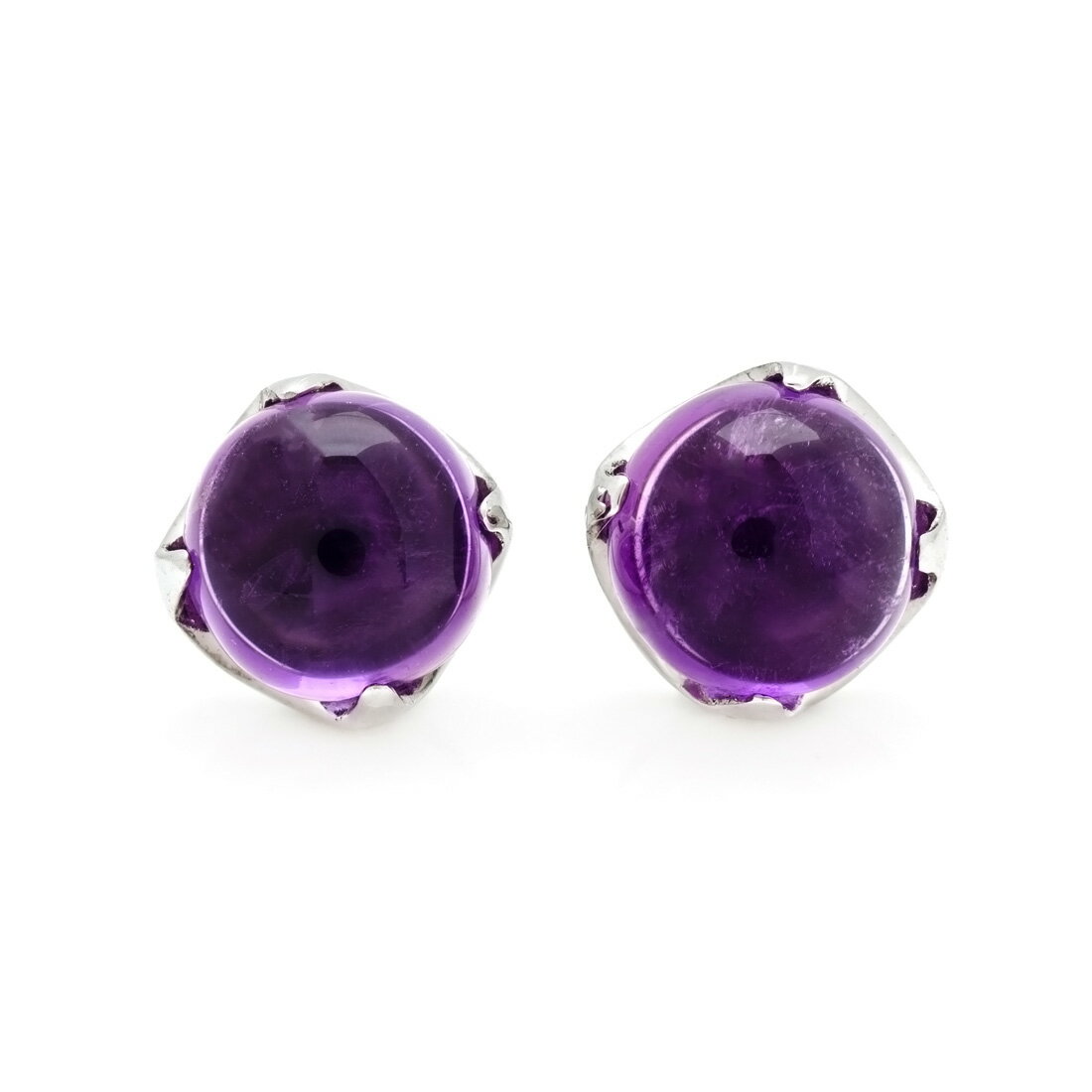 スタッドピアス アメシスト カボッション ゴールド K18 プラチナ900・K10選択可 クリスマス Xmas