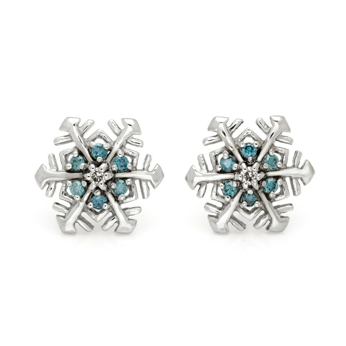 BlackFriday800円クーポン スタッドピアス ブルーダイヤモンド ダイヤモンド スノーモチーフ ゴールド K18 プラチナ900・K10選択可 クリスマス Xmas
