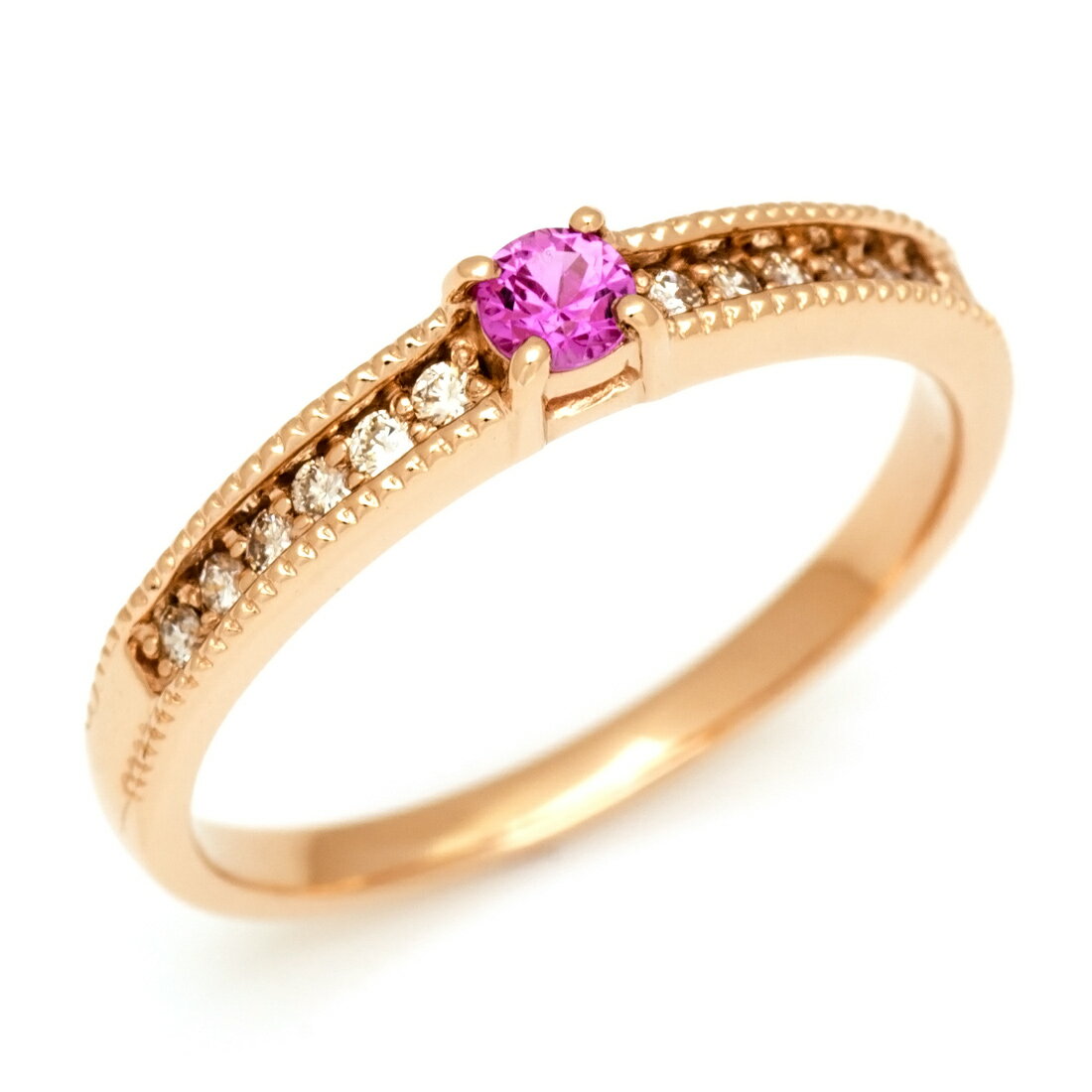 K18 ピンクサファイア ダイヤモンド リング 「decenza」 プラチナ900・K10選択可 指輪 サファイヤ ダイアモンド ゴールド 18K 18金 ミル...