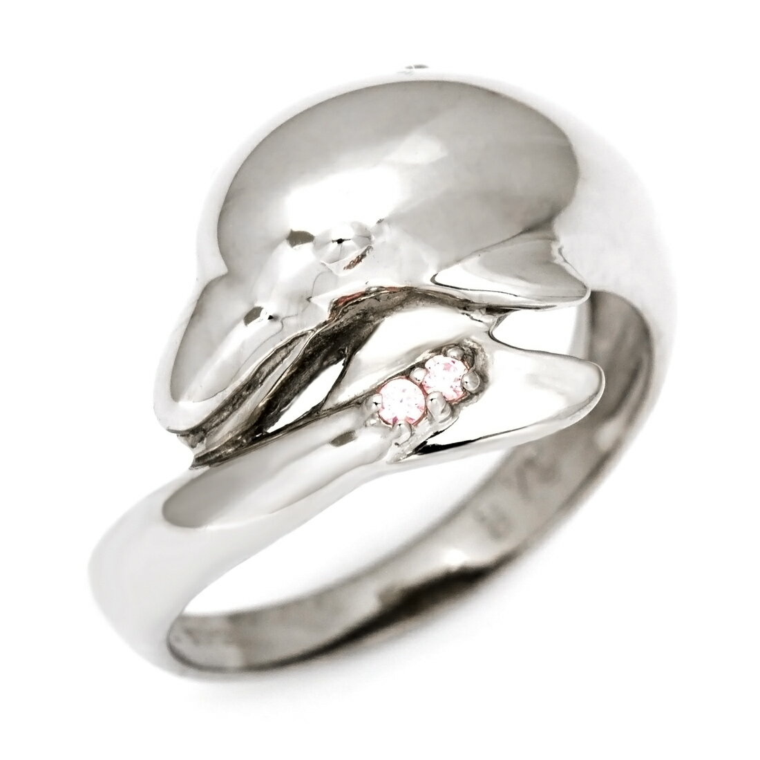 週末限定500円クーポン SV925 ピンクキュービックジルコニア ドルフィン リング指輪 シルバー925 SILVER スターリングシルバー イルカ メッセー...