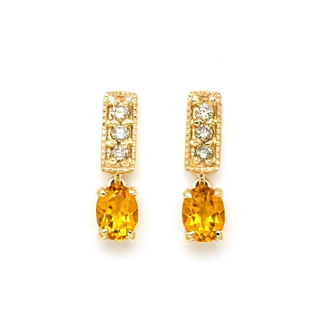 スタッドピアス シトリン ダイヤモンドゴールド K10 K18選択可 クリスマス Xmas