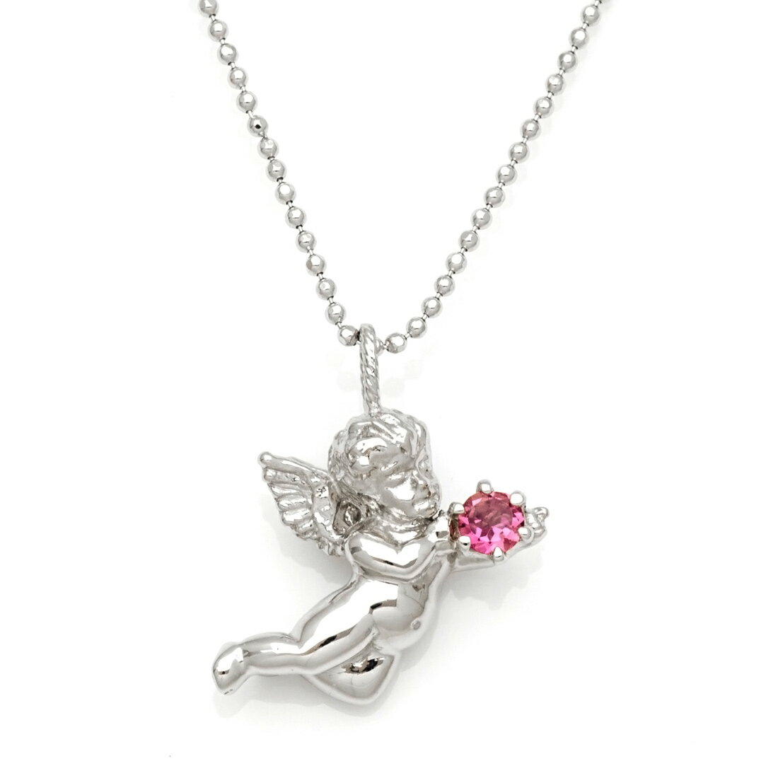 ペンダントピンクトルマリン エンジェルモチーフ シルバー925 カットボールチェーン クリスマス Xmas
