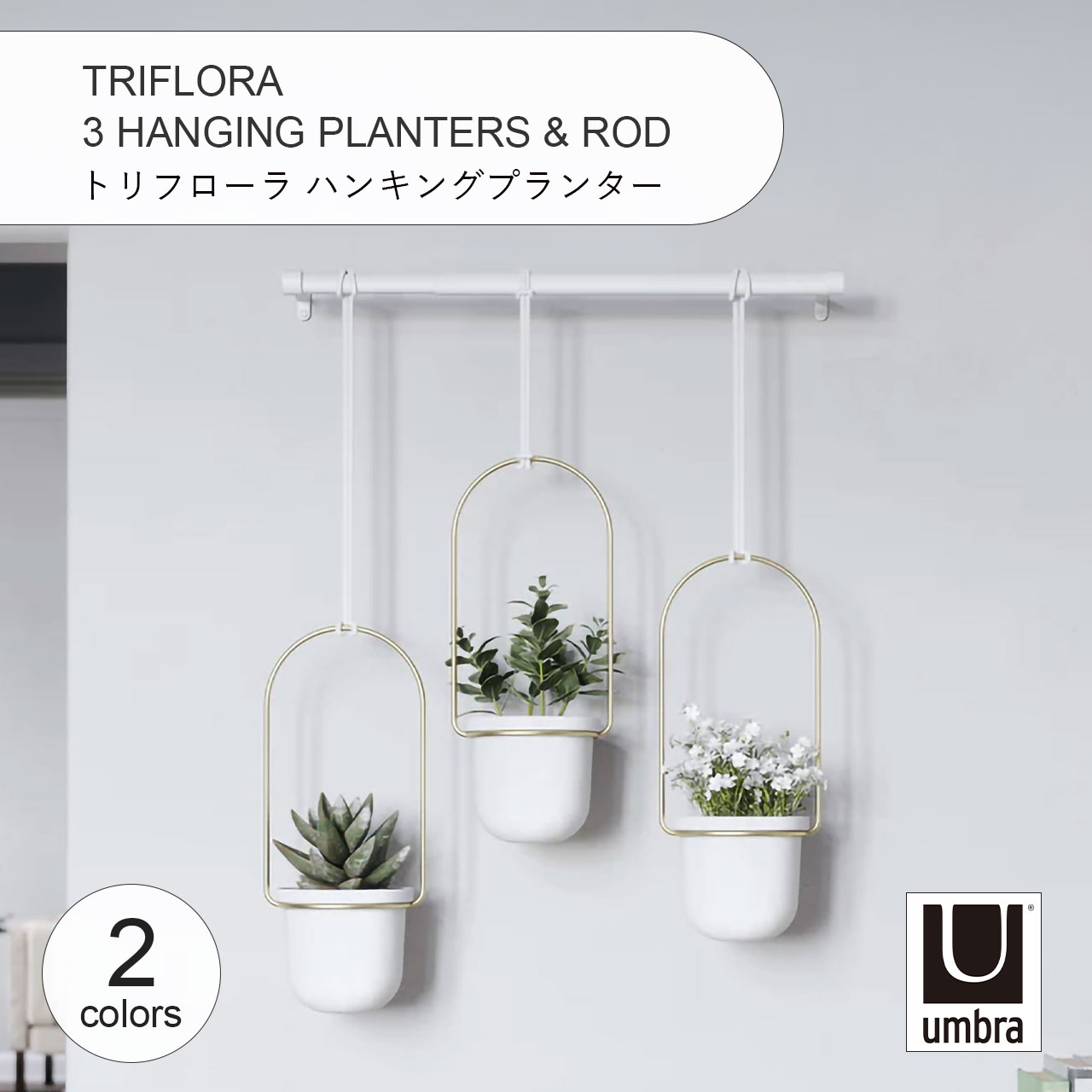 Umbra アンブラ トリフローラ ハンキングプランター TRIFLORA 3 HANGING PLANTERS & ROD プランター 観葉植物 多肉植物 壁面 吊り下げ