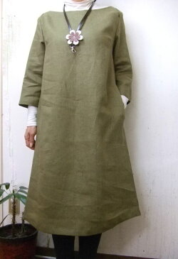 【小さいサイズS】カラー・リネン・7分袖・ワンピース(イエロー・カーキー・こげ茶・パープル)(日本製)【smtb-k】【w1】