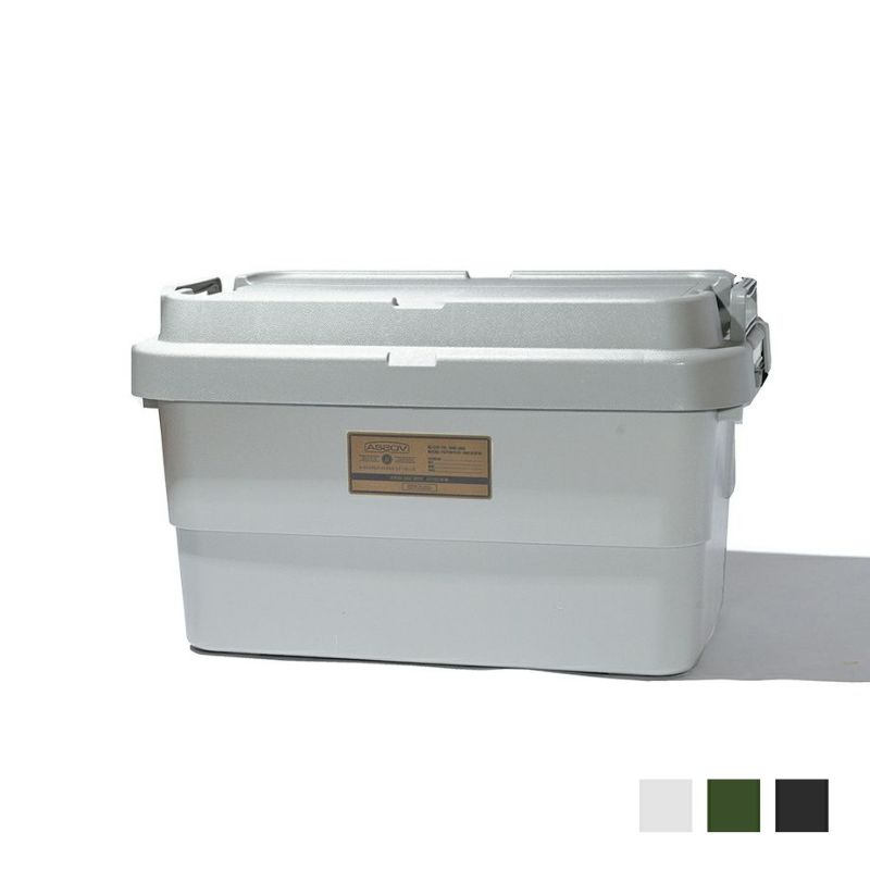 AS2OV(アッソブ）TRUNK CARGO CONTAINER コンテナ 50L スタッキングボックス コンテナボックス 収納 収納ボックス ケース 収納ケース ベルト 蓋付き 押し入れ 車 物置 工業 輸送 輸送コンテナ 屋外 アウトドア キャンプ 大型 大容量 黒 灰色 BLACK GRAY KHAKI 272106