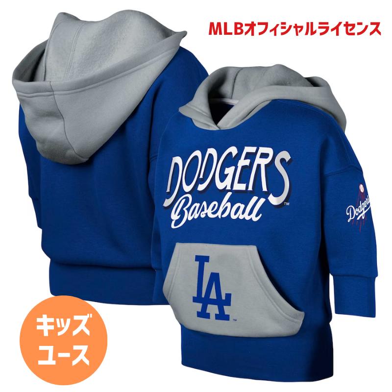 楽天Global Standard 楽天市場店［キッズ ユース向け］［MLB公式商品］MLBオフィシャル 男の子用 七分袖 プルオーバー パーカ フーディー トップス 大谷翔平 山本由伸 Three-Quarter Sleeve Pullover Hoodie ロサンゼルス・ドジャース