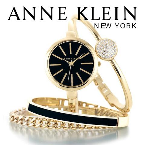 ［アンクライン米国正規品］アンクライン 時計 アンクライン 腕時計 レディース Anne Klein 1470GBST インポート ブレスレットセット 誕生日 ギフト プレゼント 彼女 ゴールド ブラック お取寄せ 送料無料