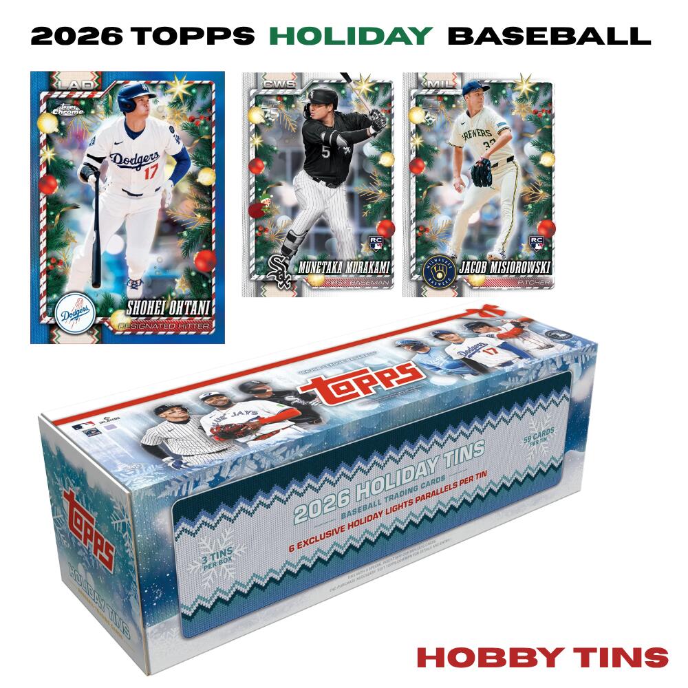 2026 Topps Holiday Baseball Hobby Tins ホビーティン 野球 カード MLB 大谷翔平 山本由伸 鈴木誠也 村上宗隆 岡本和真 千賀滉大 トレカ 缶 1缶59枚 限定パラレル 新品 シュリンク付き 送料無料