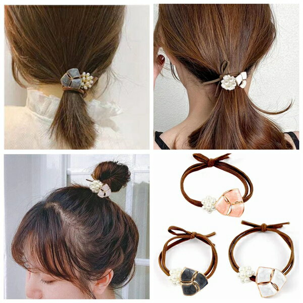 サークルパール チャーム付き ヘアゴム 髪留め カワイイパーツ プレスレット ポニ...