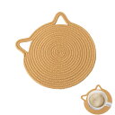 Sunny Glow 猫 コースター 鍋敷き 耐熱 おしゃれ かわいい 猫耳 天然素材 プレゼント ギフト 贈り物 食卓 アニマル (18cm, 茶色)