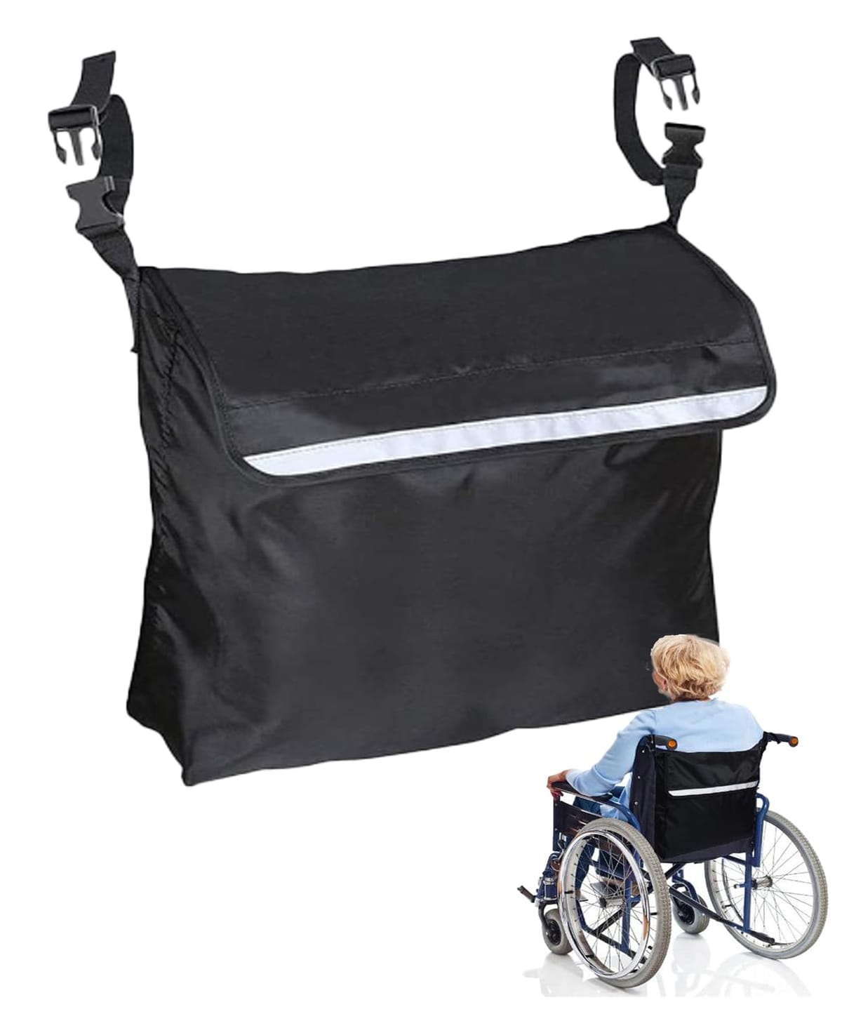 S.fields.inc 車椅子バッグ 車いす用収納かばん 背面 大容量 光反射ライン付き 撥水加工 車いす付属品