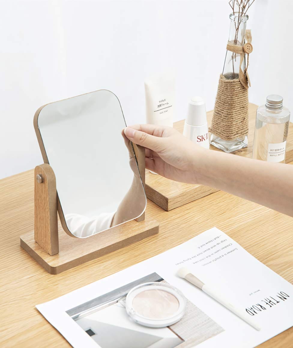【本日最終日！最大5%OFF対象】 ［ドナリー］卓上ミラー 鏡 スタンド 木製フレーム メイクアップ・化粧用 インテリア (大, ナチュラル)