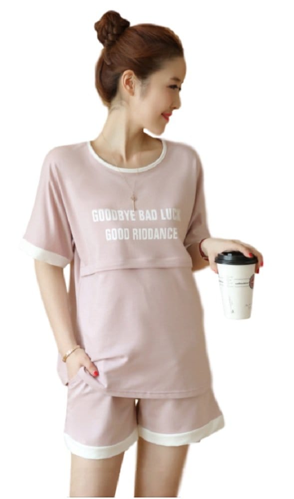 ミウォルナ マタニティ 授乳服 パジャマ ルームウェア セットアップ スウェット 授乳口 前開き 半袖 半パン ショートパンツ