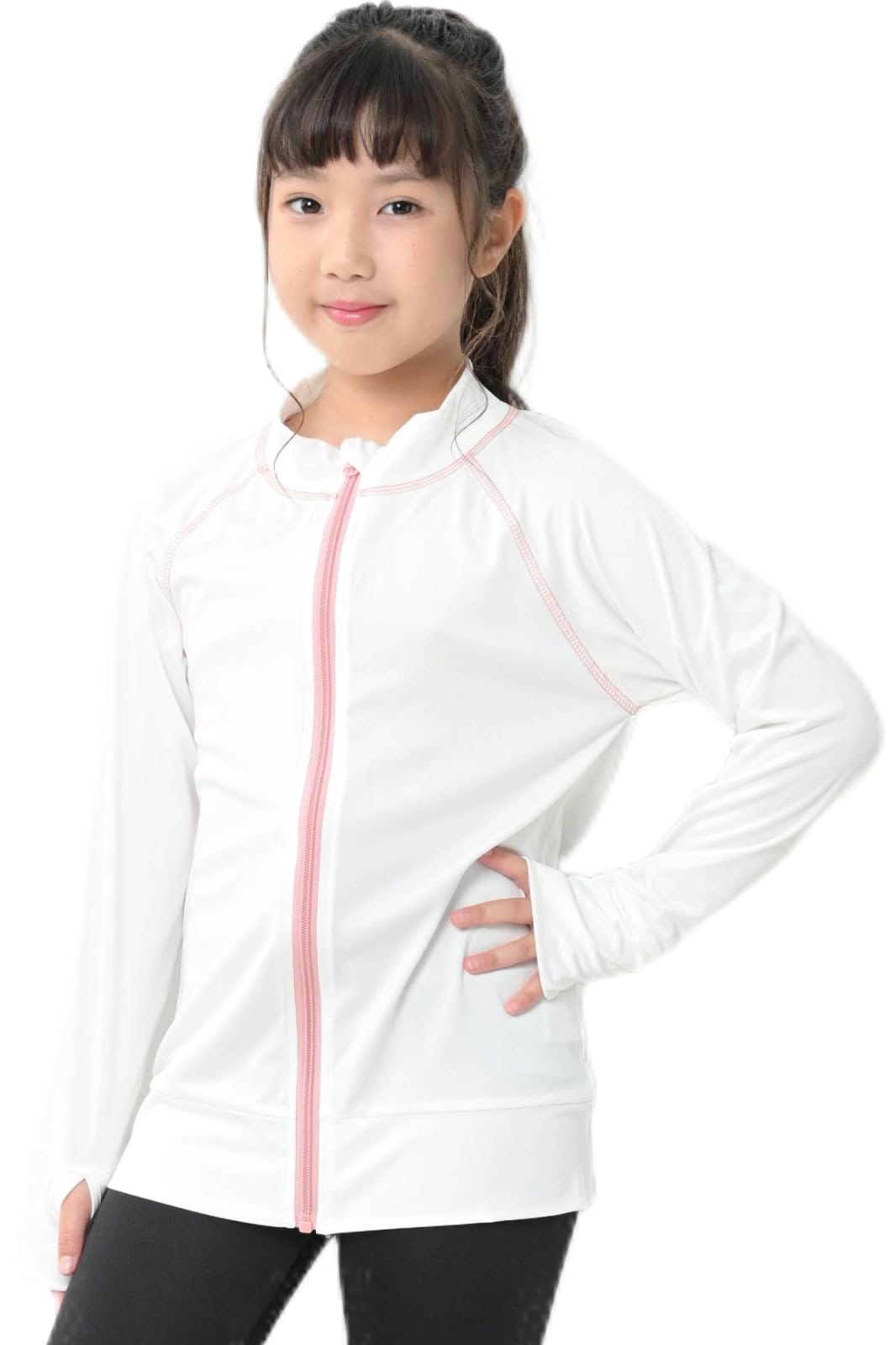 【本日限定！最大5%OFF対象】 [アウニイ] ラッシュガード キッズ 水着 接触冷感 Q-MAX UPF50+ UVカット 夏 ハイネック フード無し 軽量 速乾 長袖 指穴付き グラビア ビキニ 女の子 小学生 スイム ウェア アマゾン 保温 用 スカート ボトム ワンピース リゾー