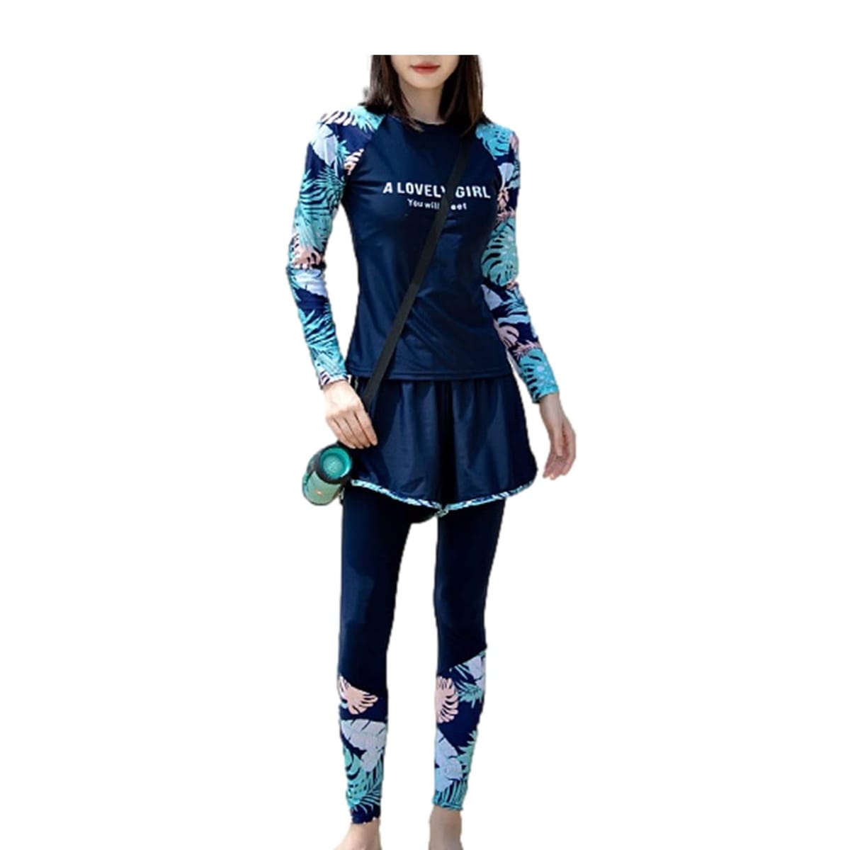 [G-tiamo] [ジーティアモ] 水着 ラッシュ ガード 長袖 レギンス ショート パンツ 3点 セット レディース 体型 カバー 水陸 両用 海(4)