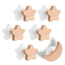 【お買い物マラソン限定!最大5%OFF対象】 壁掛けフック 星 月 6点セット 子供部屋 小物掛け 粘着式 ネジ式 両対応 木製デザイン 雑貨