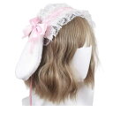ヘッドドレス カチューシャ 髪飾り レディース コスプレ リボン コスプレ うさ耳 メイド服 うさぎ 耳 レース (ピンク)