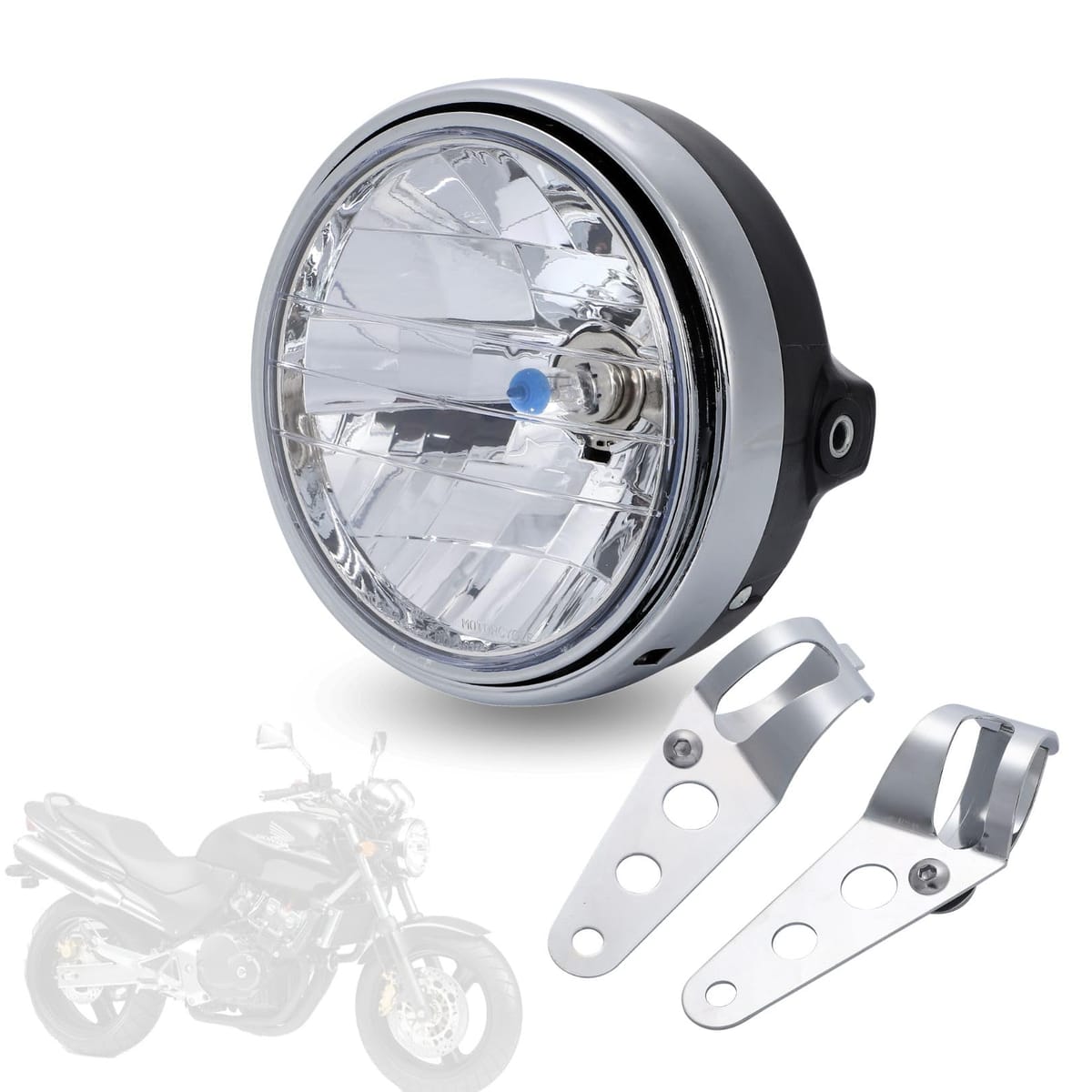 【本日限定！最大5%OFF対象】 バイク用 ヘッドライト ステー付き ダイヤモンド カット レンズ ハロゲンランプ 180mm 汎用型