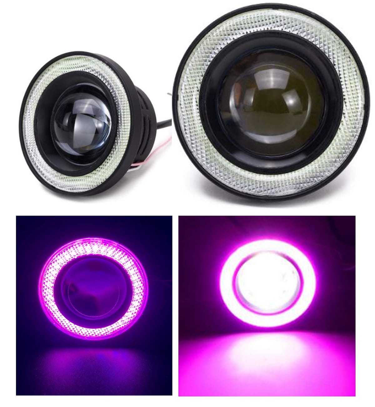 LED フォグランプ ピンク 3.0 汎用 イカリング 付き 30w 高性能 COB 防水 左右 2個 セット (3.0インチ-76mm)