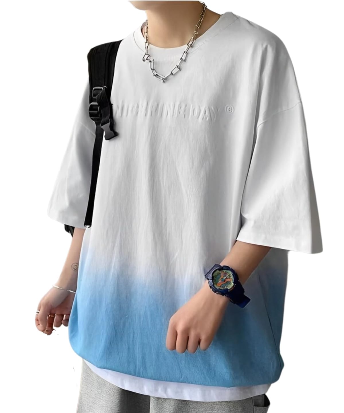 [Four leaf] お洒落にキマる メンズ Tシャツ 半袖 グラデーション ストレッチ 速乾 夏服 ティーシャツ シャツ カットソー トップス ゆったり オーバーサイズ 五分袖 春 夏 春夏