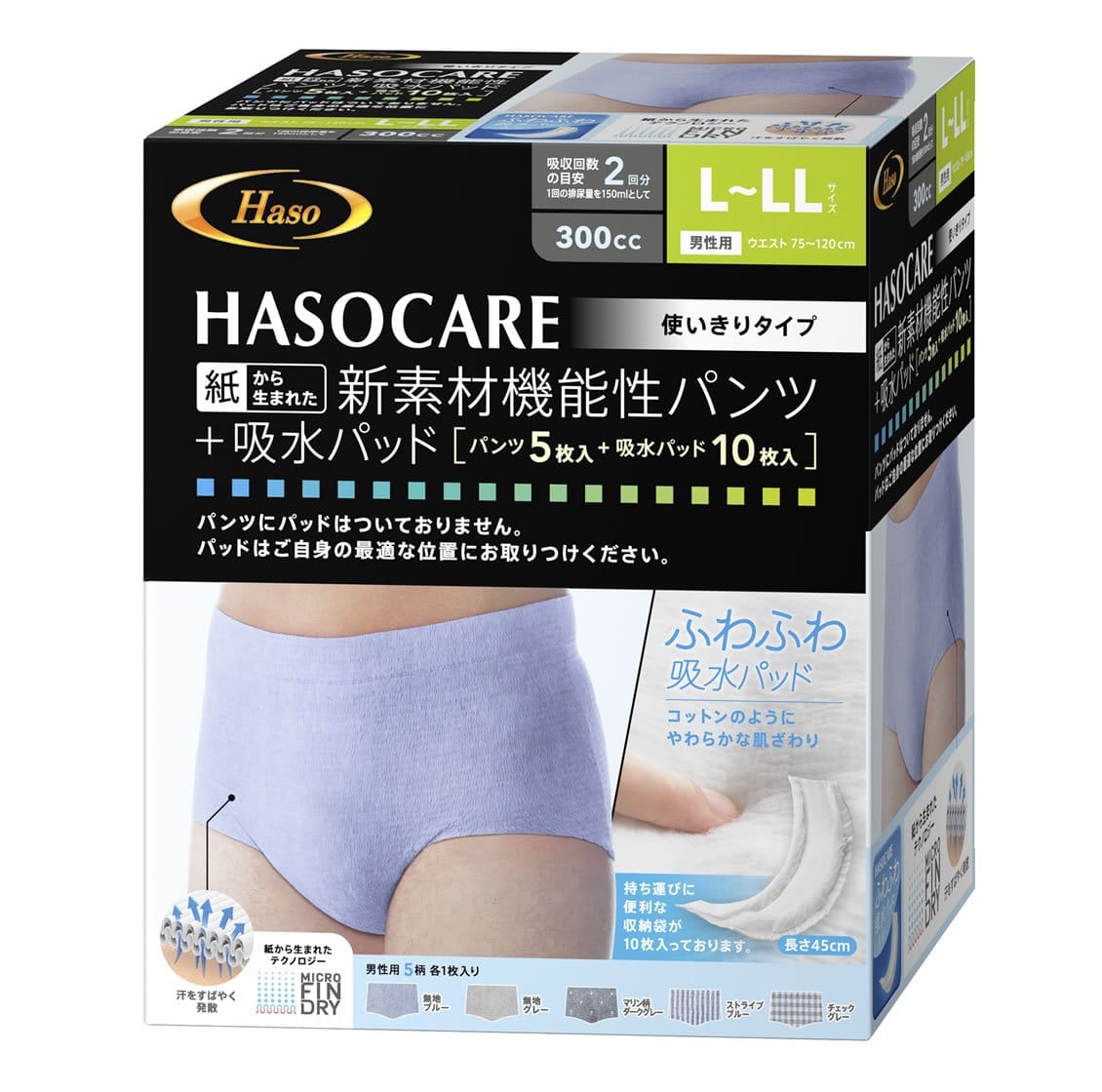 【本日限定！最大5%OFF対象】 箱入り HASOCAREパンツ＋吸収パッド 男性用（パンツ5枚＋パッド10枚）