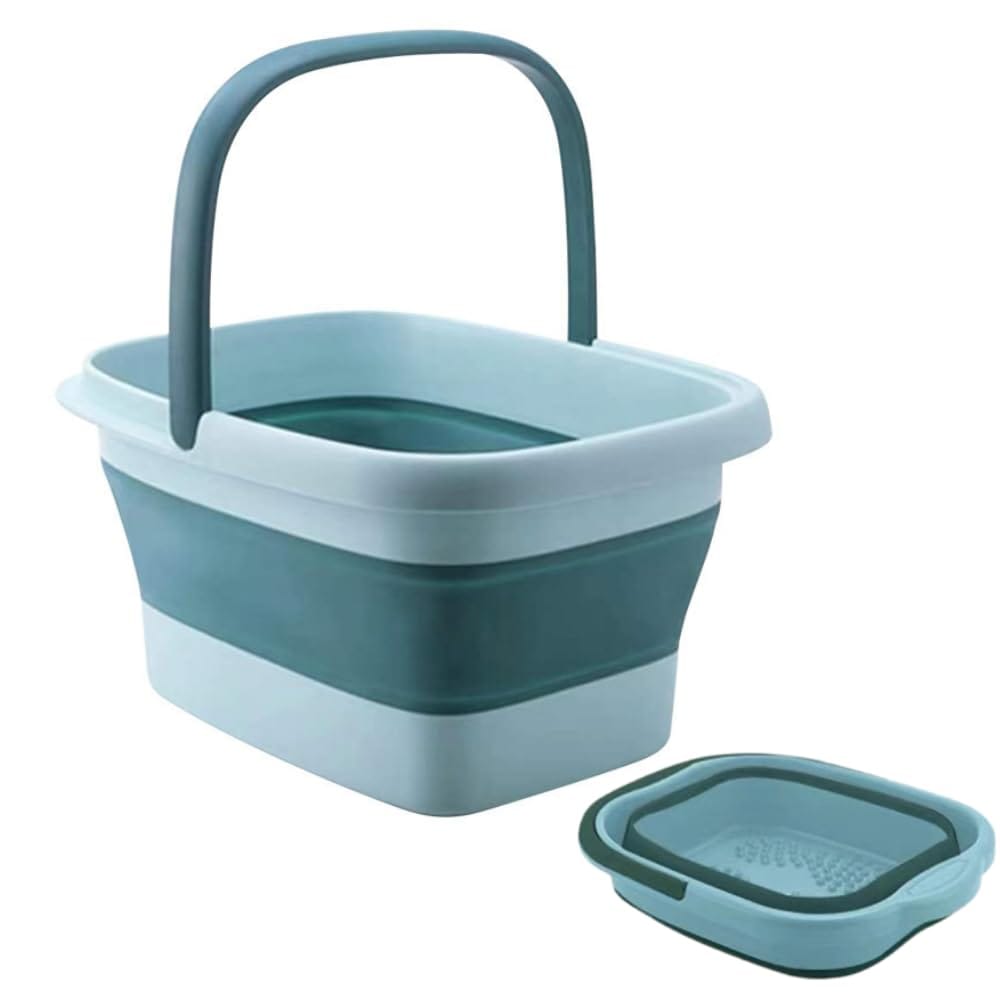 ideamall 折り畳みバケツ 足湯 バケツ フットバス 折りたたみ 足湯器 バケツ グリーン 15L