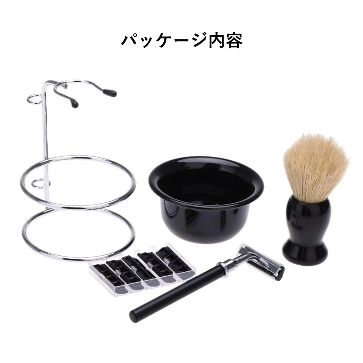 【本日限定！最大5%OFF対象】 COZENTA メンズ シェービングセット ブラシ ボウル スタンド 剃刀 替刃5個 5点セット 箱入り 3