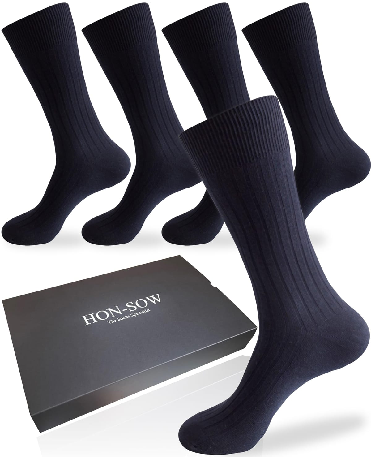 [HON-SOW] ビジネスソックス 靴下 メンズ 5足セット 25-29cm 大きいサイズ 綿 抗菌防臭 高級 化粧箱入..