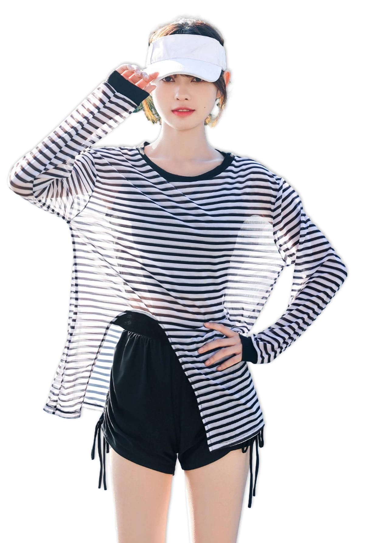 【お買い物マラソン限定！最大5%OFF対象】 [kanaelun] [カナエルン] 水着 レディース セパレート Tシャツ 上下3点セット パッド付 スイムウェア 可愛い 体型カバー ブラック