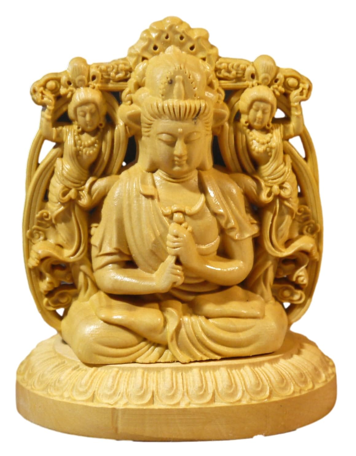 Sugarello 大日如来 仏像 木彫り 如来像 木製彫刻 ツゲ製 高級木彫り 両面彫刻 仏教美術 仏壇仏像 開運..