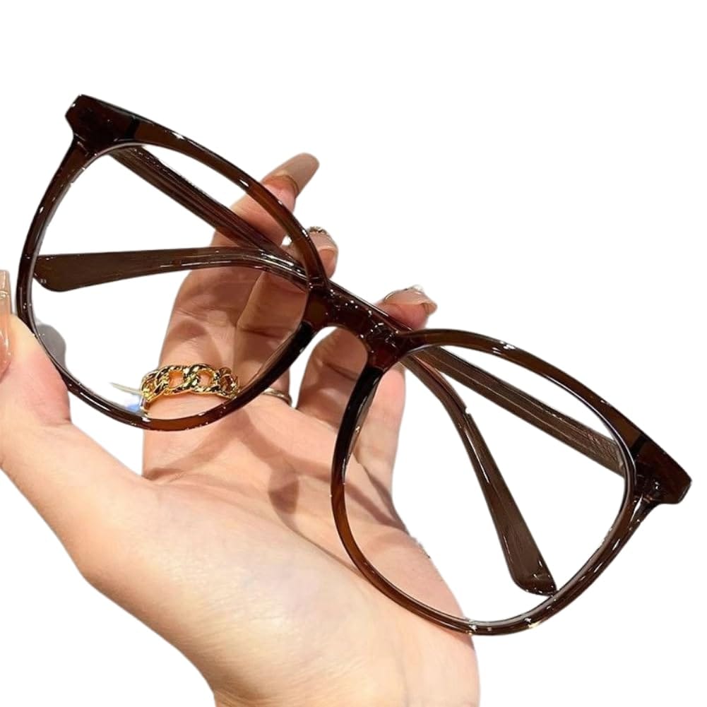 [AQUA Marine] ブルーライトカットメガネ レディース 丸型 軽量 伊達メガネ ファッションメガネ 眼鏡 黒縁 ブラウン 軽い フレーム ズレにくい 疲れ目軽減 PC用 おしゃれ