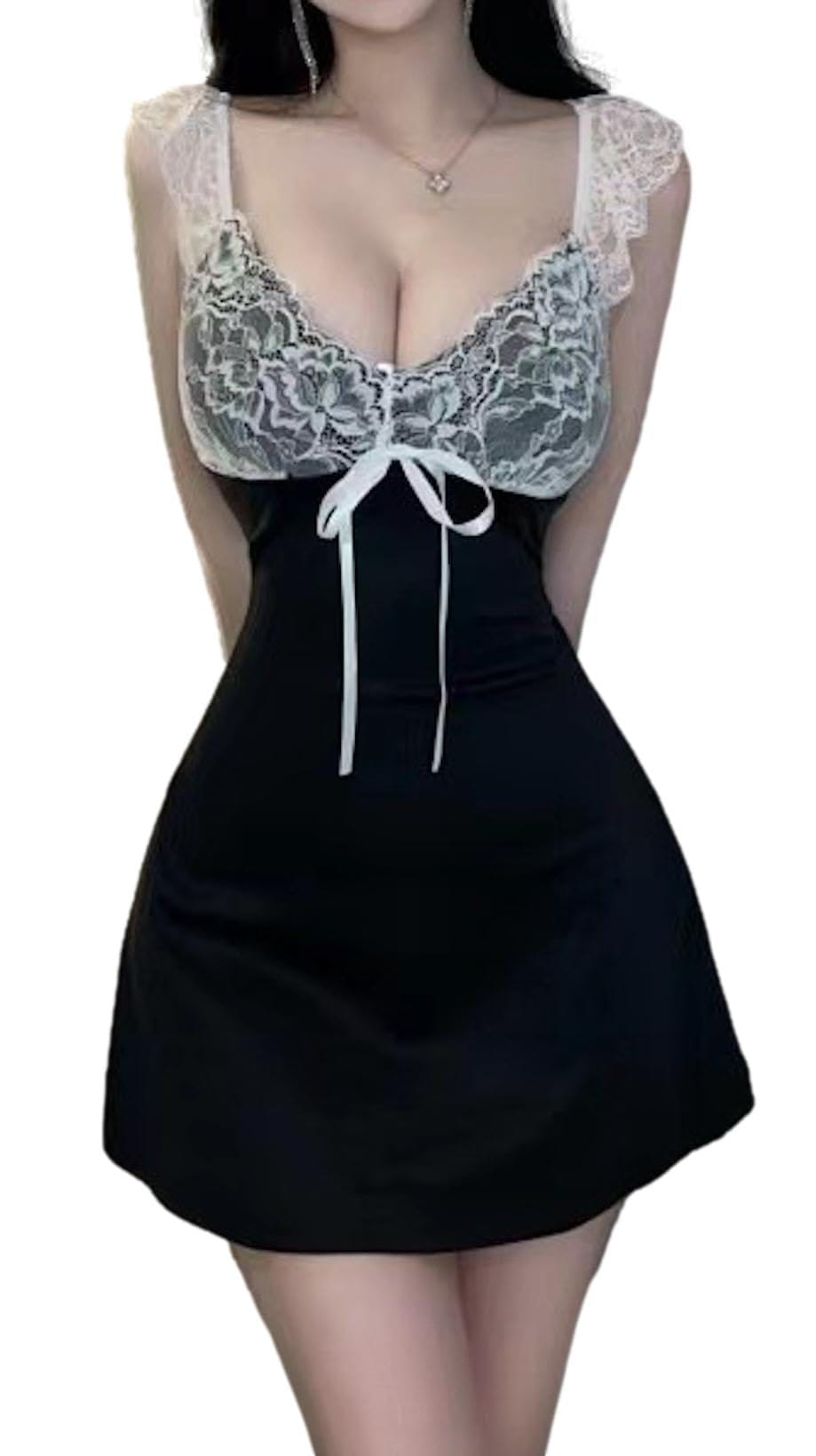 【本日最終日！最大5%OFF対象】 [ReiLuana] ワンピース ハイ ウエスト ミニ 美 ボディ ライン デコルテ スリム バスト 強調 脚