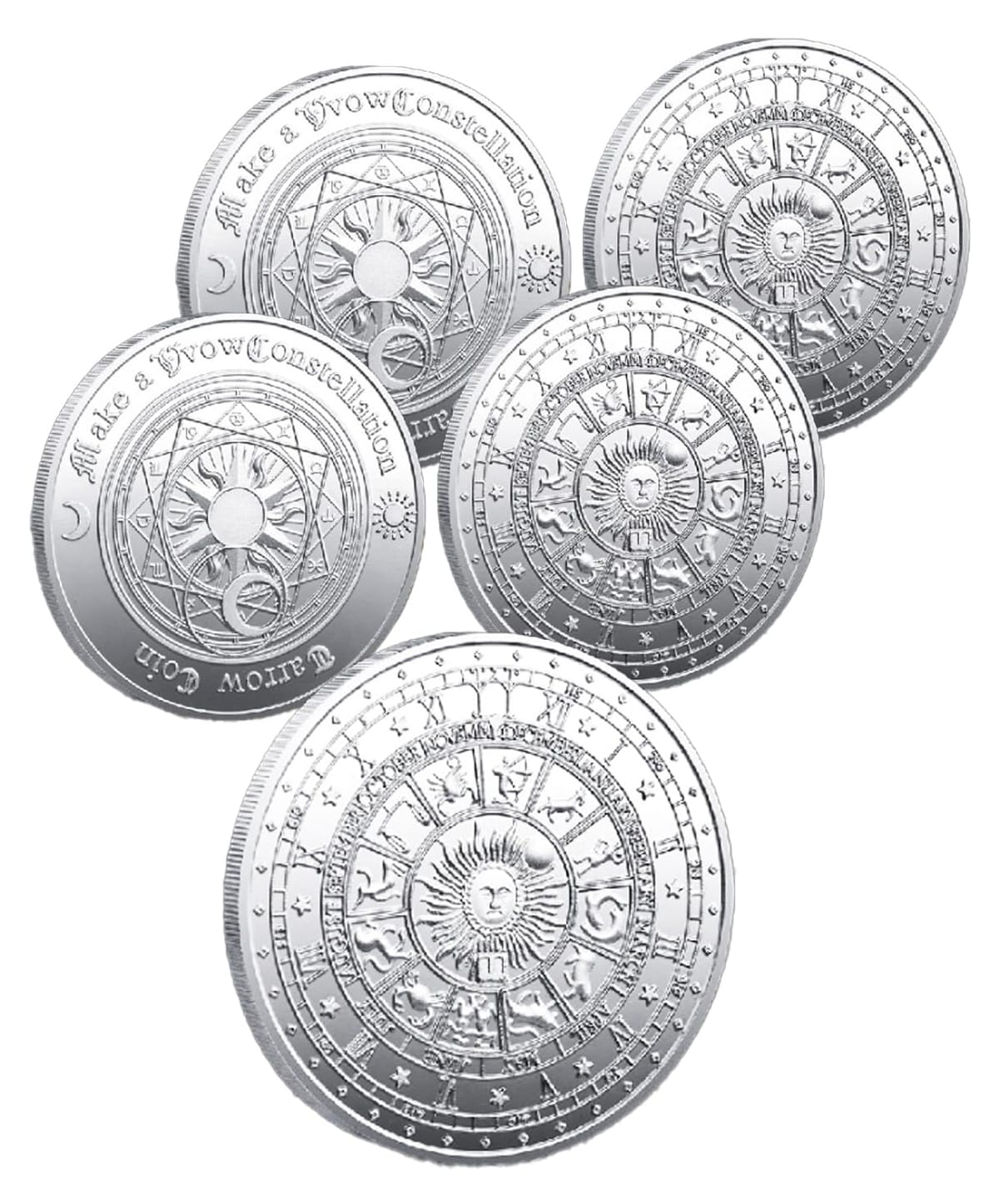 S.fields.inc タロットコイン 占いコイン 5枚セット 12星座 記念コイン マジック 手品 ?合金