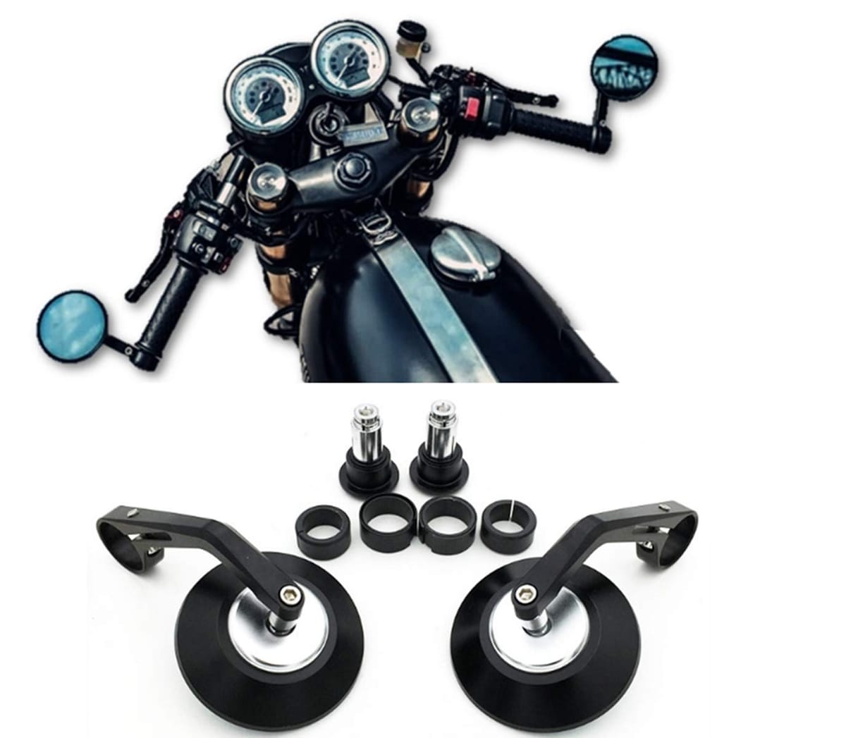 【お買い物マラソン限定！最大5%OFF対象】 world Imp Motor バーエンドミラー CNC ミラー バイク 汎用 社外品 オートバイ ミラー 反射 防止 鏡面 (丸形)