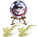 SALUDABLE 龍 水晶 鳳凰 お香立て クリスタル 置物 開運 風水 幸運 金運 3点セット