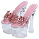 キッソス(KISSOS) レディース ミュール パンプス 厚底 キラキラ クリア ラインストーン 17cm サンダル キャバヒール 美脚