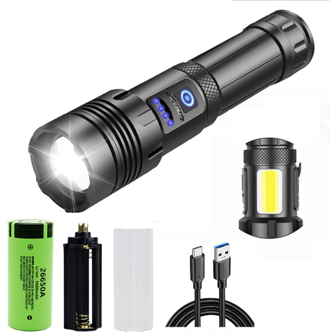 hotimp 【最新型 安心の國內(nèi)業(yè)者】 明るい 懐中電燈 LEDライト サイドライト 作業(yè)燈 XHP160+COB ズーム可能 殘量表示 大容量26550付屬 フラッシュライト 5モード調(diào)光 ハンディライト 軽量 小型 IPX4防水 登山用品 防災(zāi) 作