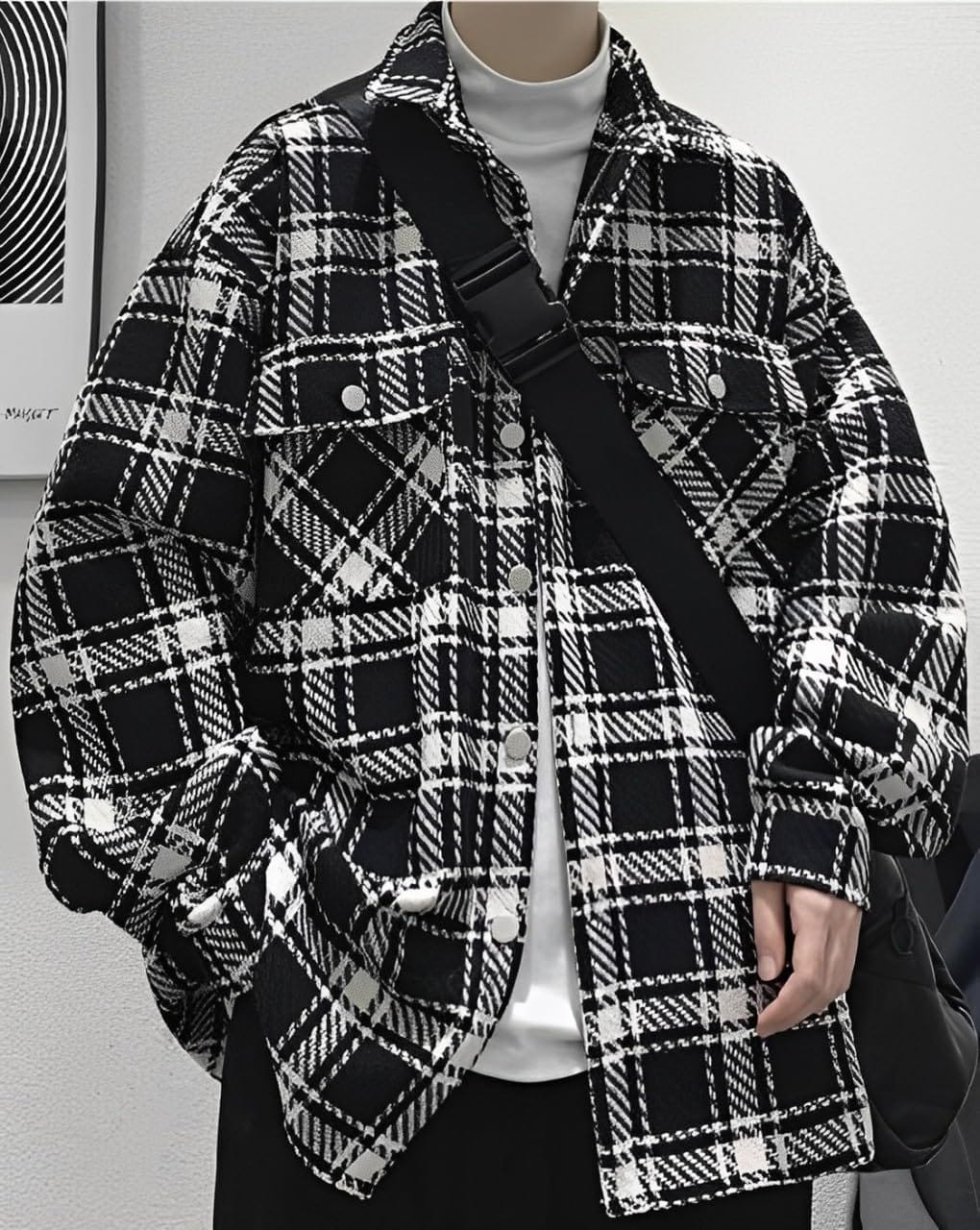 [aspersio] [アスペルシオ] チェック柄 ジャケット 襟付きネック ストリート オシャレ シャツ 総柄 アウター メンズ