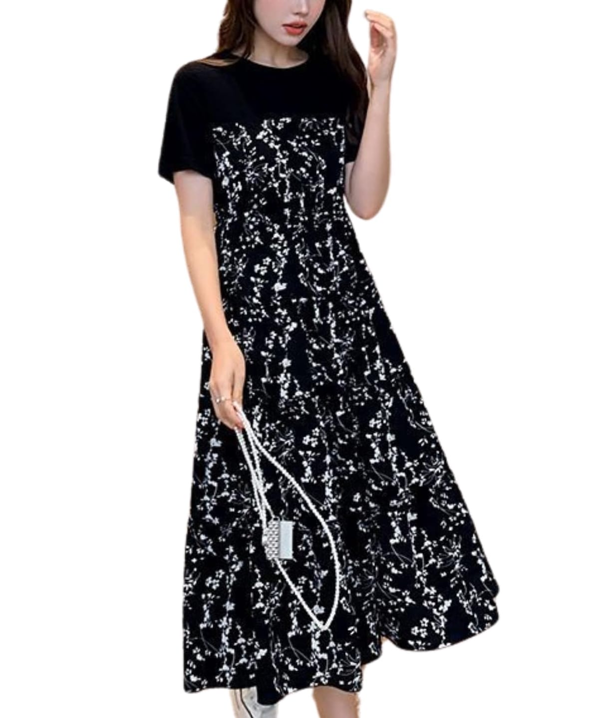 [グリーンパキラ] 夏服 レディース ワンピース 半袖 カジュアル 夏 春 tシャツ切り替え 春服 オフィスカジュアル シフォンワンピース 夏用ワンピース リゾート 花柄 大きいサイズ わんぴー ロング