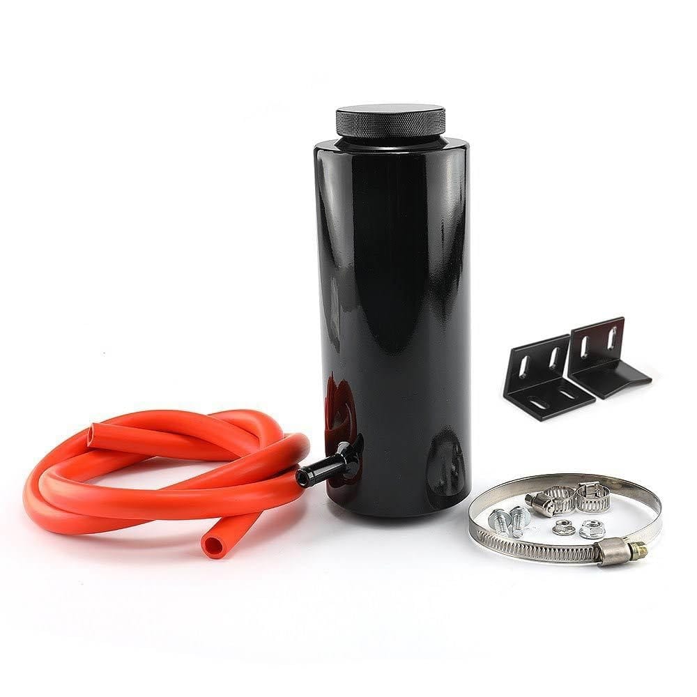 汎用 円筒型 アルミ リザーバータンク 800ml ホース/ブラケット/金具 一式付属 リザーブ タンク ボンネット 車 ラジエター 冷却水 コンパクト 補助タンク ジムニー ラングラー N-BOX ハイエース プリウス ヤリス カローラ シエンタ ノア