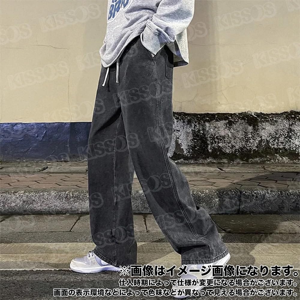 キッソス（KISSOS） メンズ ワイド デニム パンツ ジーンズ ストレート ルーズ フィット カジュアル ゆったり 無地 おしゃれ ストリート ファッション 韓国