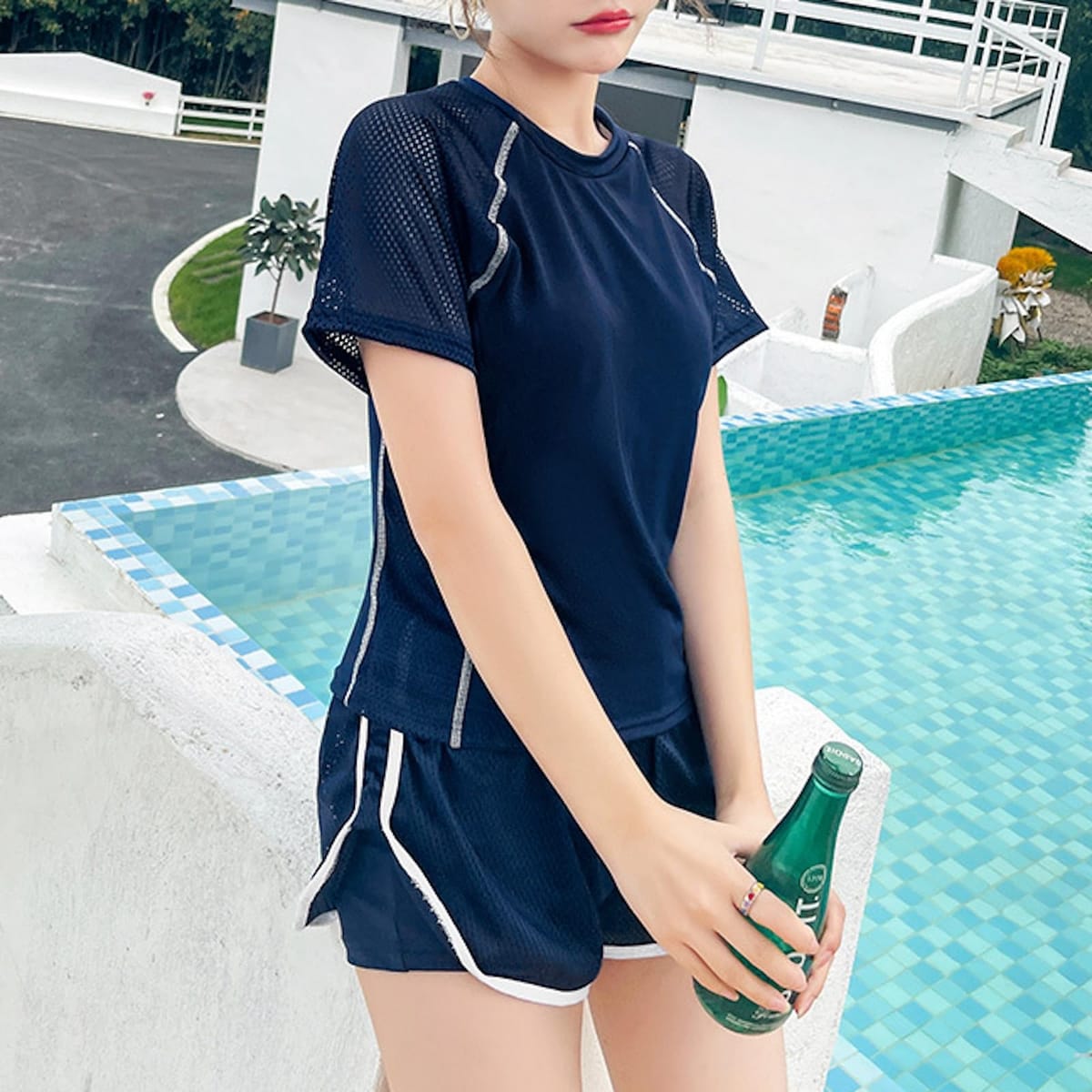 【お買い物マラソン限定！最大5%OFF対象】 [ReiLuana] レディース 水着 セパレート ラッシュガード 露出 少なめ ショート パンツ 体型 カバー